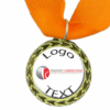 Gold Medal + Varnished Sticker - 35mm Budget Medal, 25mm Varnished Sticker - Orange