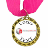 Gold Medal + Varnished Sticker - 35mm Budget Medal, 25mm Varnished Sticker - Pink