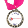 Silver Medal + Varnished Sticker - 35mm Budget Medal, 25mm Varnished Sticker - Pink
