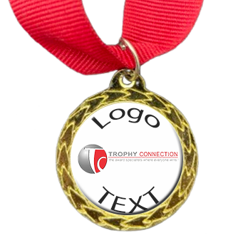 Gold Medal + Varnished Sticker - 35mm Budget Medal, 25mm Varnished Sticker